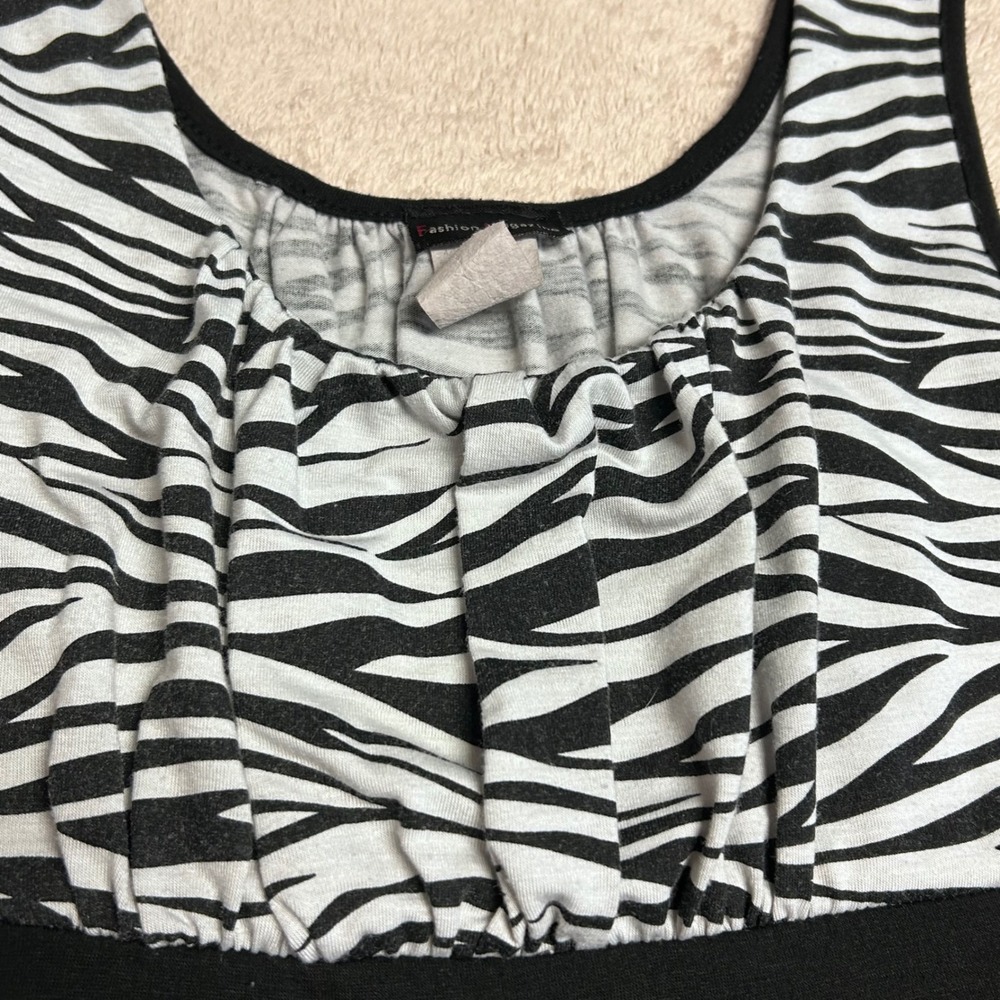 Fashion Magazine Womens Mini Dress Large Zebra Print Empire Waist Bubble Hem Y2K - Picture 5 of 11